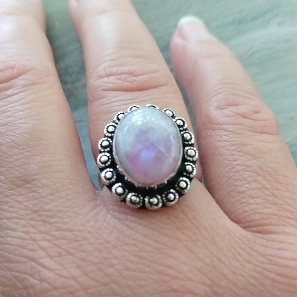 *Sold* Pink Moonstone Stamped 925 Ring Size 7 - Picture 3 of 4